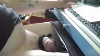 Amateur gay dude jerks cock in front of PC