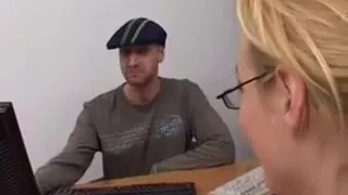 Sexy blonde with glasses gangbang in the office