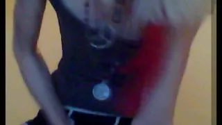 Extra thin and pale emo tgirl jerks her limp dick on cam