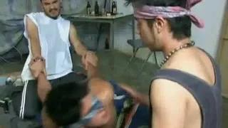 Tied twink gay gets screwed by two other gentlemen