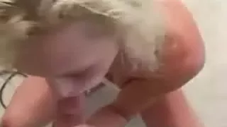 Sexy blonde is good at giving head