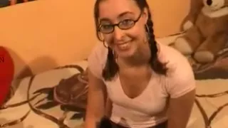 Nerdy Dutch girl huge cumshot after fuck