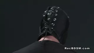 Busty mistress Jasmine whips strapped sub Ian