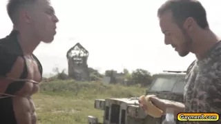 Gay officer let his captured twink taste his bananas and fuck in his asshole