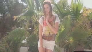 Fresh amateur posing in bikini and teasing in public place