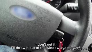 Leaned over teen giving blowjob and fucking in car