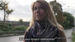 Unfaithful blonde banging huge cock in public