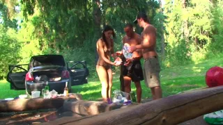 Olympia & Roxi & Veronica in hot college sex scene filmed somewhere in nature