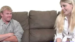 Supple young blonde sucks huge cock