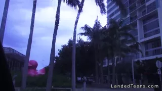 Costumed teen fucking in the car in public