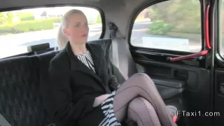 Long legged British blonde in fake taxi gives blowjob