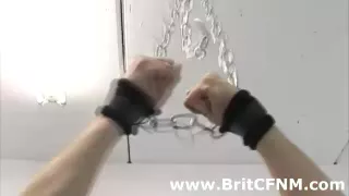Femdom British ladies inspect CFNM guy in chains