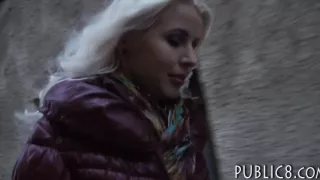 Busty amateur blonde eurobabe sucks off and nailed for money