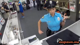 Lady police officer gets nailed in a pawnshop to earn cash