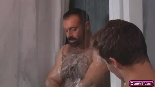 Brad takes his rock hard cock and rams it in deep in his tight ass