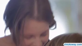 Braid haired teens intimate lesbian sex on the bed