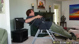 Big tit mature blows cock