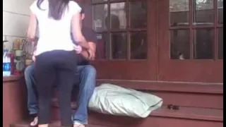 Wife having sex with her husband on the stairs