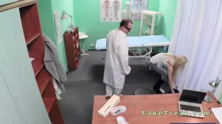 Petite blonde fucked by doctor in an office