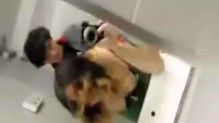 Lewd immature sucks & copulates in public WC