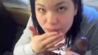 White immature sucks darksome pecker and receives mouthful