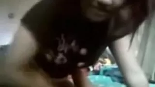 asian immature with shaved pussy rides her boyfriend  on the sofa