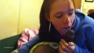 College cutie engulfing on his darksome wang