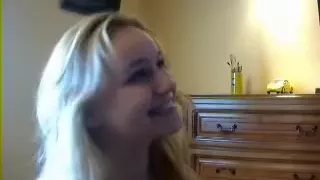 cute blonde girl sucks on the end of his long cock