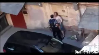 Chubby mature fucks with a man in the parking lot, public sex