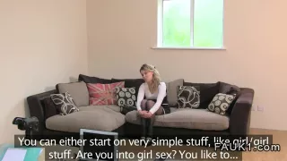 British blonde in stockings pussy fucked on casting