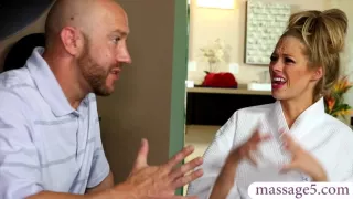 Huge tits blonde babe gives a sensual massage n gets fucked