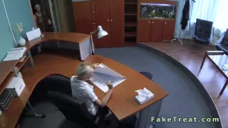 Lesbian blonde nurse licking patient on the desk