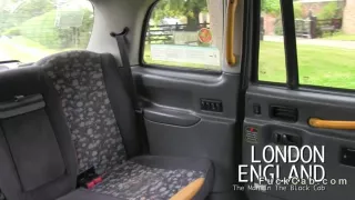 Beautiful British girl deep throats in fake taxi