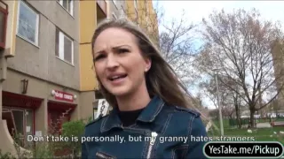 Eurobabe Melanie flashes her boobs and pounded for cash