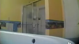 Voyeur clip shows a immature in bathroom