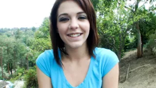 Pretty girl gives handjob for some cum