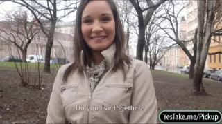 Hot barmaid Myrna Joy flashes her big tits and slammed