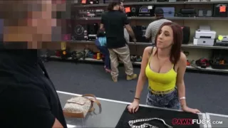 Busty girl sells her necklace and fucked in the toilet