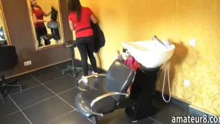 Hairdresser ass fucked by her customer to earn extra money