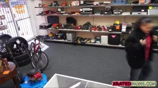 Brunette Thief gets big dick as payment for sex inside of the pawn shop office