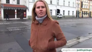 Unshaved pussy of a hot euro girl gets rammed in public for cash