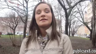 European bartender flashes her big tits and banged for money