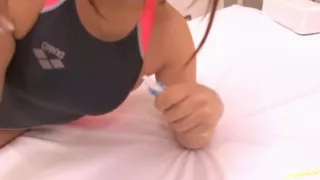 Hiyori Nanoka dicking riding in a swimsuit and receives a facial