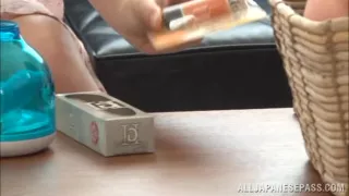 Horny Asian housewife masturbates upskirt