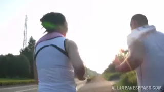 Hot Japanese mature model fucked outdoors