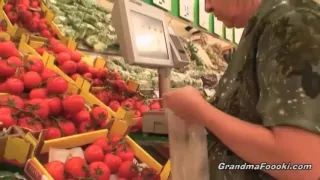 Two dudes abusing brunette granny