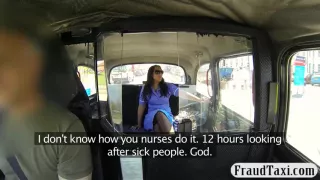 Busty nurse slut fucked in the backseat of a taxi