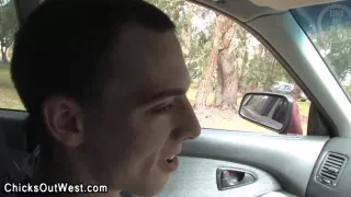 Amateur girlfriend sucks outdoors