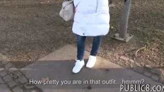 Czech girl flashes her tits and fucked in the woods