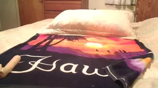 Granny in stockings plays with a dildo